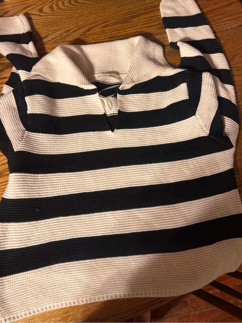 Chic Nation Black and Cream Striped Knit Sweater